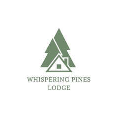 A serene logo shows a house nestled between stylized pine trees in shades of green on a white background