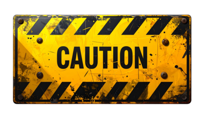 A yellow caution board isolated on a white background, perfect for safety, warning, or construction-themed designs.