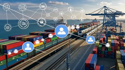 Global Trade and Logistics Network Connecting Sea and Rail Transport. - Powered by Adobe