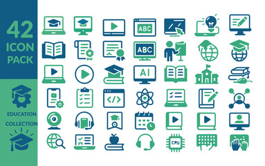42 Online Education Icon Pack. E-Learning Collection, Digital University and Remote Study Vector Set. Knowledge Acquisition.