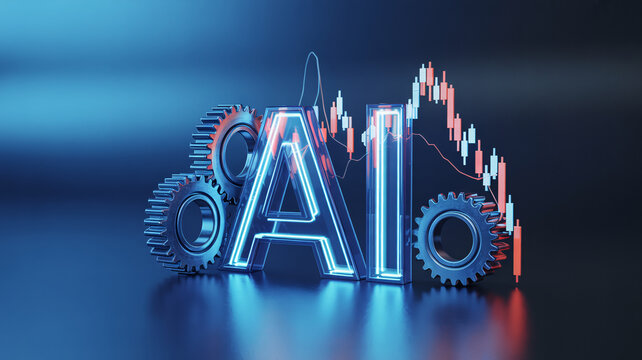 AI driven stock market analysis with gears showcasing technology and innovation, ideal for financial technology firms or investment platforms worldwide