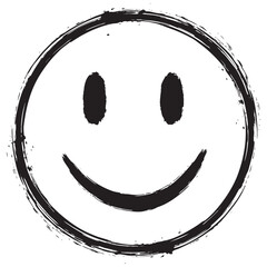 Hand drawn black smiley face symbol with rough ink texture isolated background