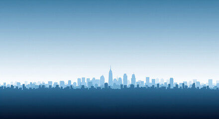 Blue cityscape silhouette with gradient sky background, urban illustration