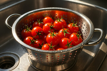 fresh tomatoes in a colander