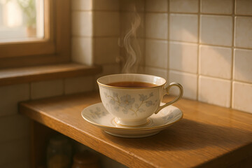 cup of coffee on wooden table