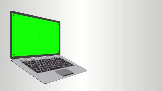 Camera zooms to Laptop (notebook) screen. Green screen (Chroma key) and alpha matte included. High-quality 4K 3D rendering