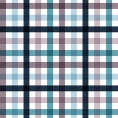 A seamless, modern plaid or checkered pattern featuring intersecting lines and blocks of color in shades of dark blue, teal, mauve, and white