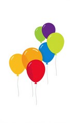 A cheerful bunch of seven colorful balloons—red, yellow, orange, blue, green, and purple—floating upwards with white strings against a clean white background, perfect for a celebration.