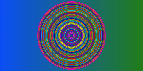 Vibrant Multicolor Concentric Circle Pattern on Blue Green Gradient Background, Modern Abstract Circular Line Art Design, Colorful Geometric Artwork for Digital Art, Creative Graphics and Visual Brand