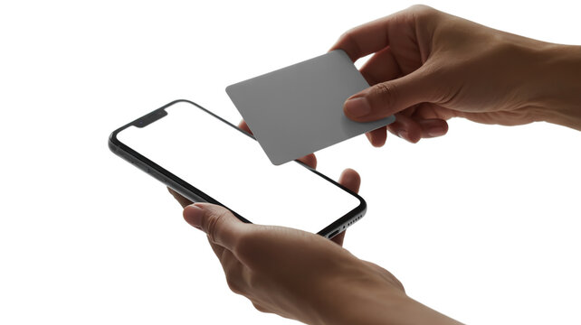Person holding a credit card to a smartphone screen