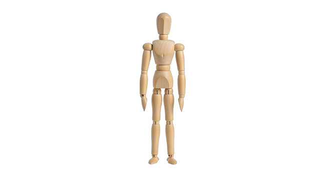 Wooden Artist Mannequin Standing Against Black Background With Transparent Background Ideal For Design Projects - Powered by Adobe