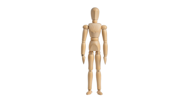 Wooden Artist Mannequin Standing Against Black Background With Transparent Background Ideal For Design Projects