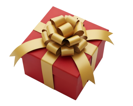 Luxurious red gift box with beautiful goldden ribbon on white background