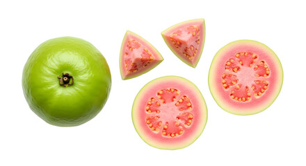 A whole guava and sliced guava on transparent background