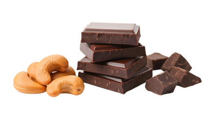 Stack of chocolate with cashews on transparent background