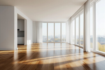 Fototapeta premium An empty, modern living room interior, ready for virtual furniture or product placement