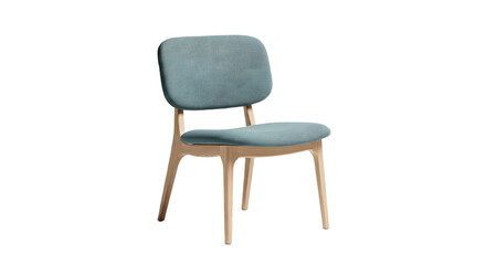 A light blue chair with wooden legs on transparent background