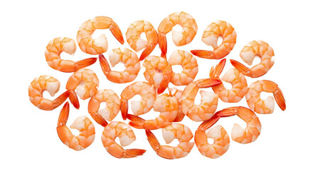 A pile of cooked shrimp view on transparent background