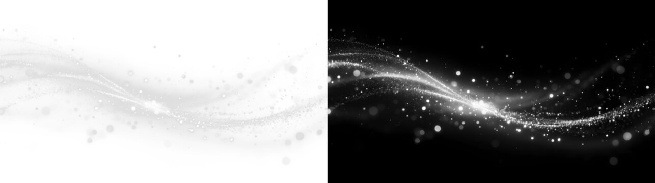 White glowing light trail overlay, isolated PNG sparkle effect on transparent background. Glowing light. sparkling light. Stock royalty free vector illustration. White dust light bokeh. 