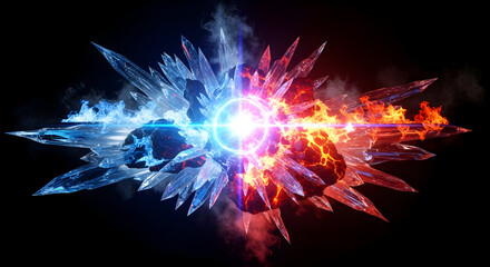 Brilliant Abstract Explosion of Fiery Energy and Sparkling Ice Crystals