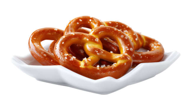 Baked pretzels with coarse salt isolated on a transparent background