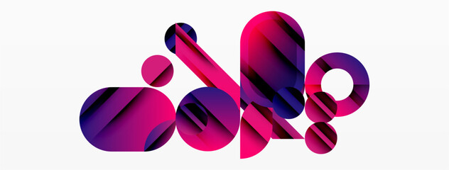 Abstract shapes, vibrant magenta hues, layered forms create dynamic composition. Minimalist design, modern aesthetic, clean background.
