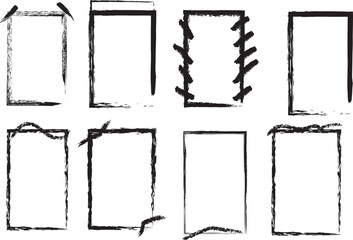 Collection of eight rough textured rectangular frames on white background
