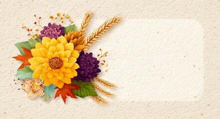 Warm hues and natural textures come together in a vibrant watercolor floral border that encapsulates the feeling of autumn, making it suitable for seasonal designs and invitations