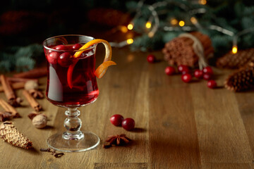 Christmas drink with spices and cranberries.