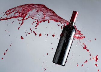 Bottle of red wine and splashes.