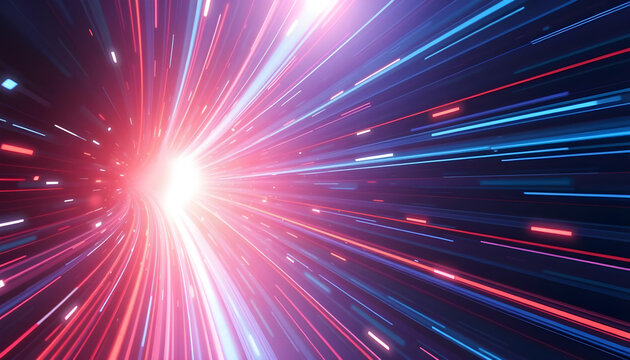 Abstract light shining lines background. The light speed movement concept of future technology. Futuristic, technology pattern for banner or poster design. Generative AI.