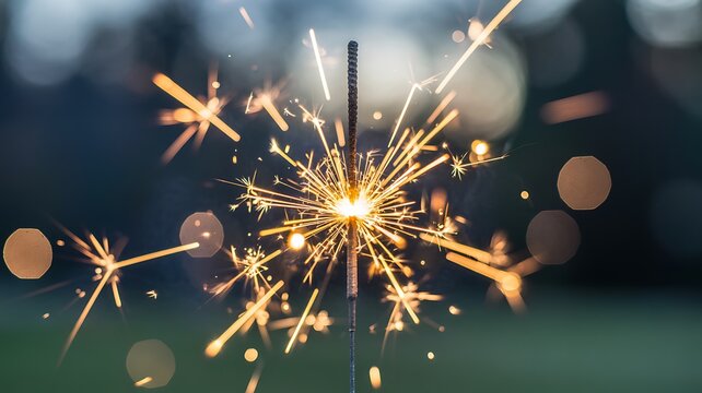 Sparkling festive sparkler emitting glowing light and celebration sparks galore