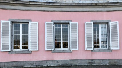 External view of windows and shutters at the Benrath castel in duesseldorf 