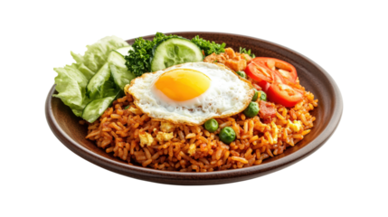 Fried Rice with Fried Egg and Vegetables isolated on a transparent background