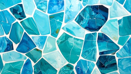 Elegant blue mosaic tile background with irregular pieces and white grout lines