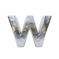 Text W Rendered In A Silver Metal With A Textured Ice Surface And A Dark Black Isolated Background