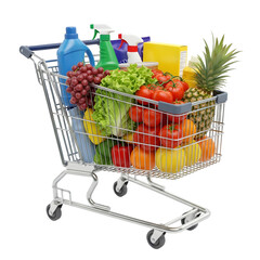 Full Grocery Shopping Cart with Fresh Produce
