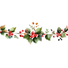 My Watercolor Christmas garland with berries painting isolated on a white background, illustration, simple painting design, vector set, eps format design, watercolor style set © Zizak