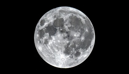 Full Moon Shines Brightly in the Dark Night Sky Celestial Body Round Shape Surface Texture Lunar...