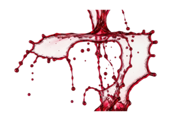 Red liquid splashing and dripping, creating abstract shapes and patterns