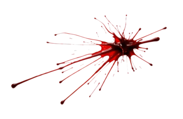 Explosive splatter of red liquid, resembling blood or paint