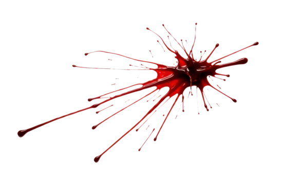 Explosive splatter of red liquid, resembling blood or paint
