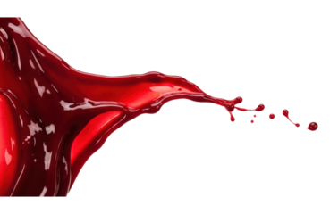 Closeup of a vibrant red liquid splash, showcasing the fluid dynamics and intricate details of the moving substance, with a glossy texture