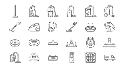 Collection of vacuum cleaner icons a comprehensive set of cleaning appliance illustrations for design and informational purposes