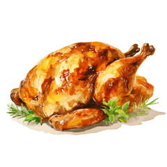A watercolor roasted turkey painting illustration isolated on a white background, roasted turkey illustration, EPS format design