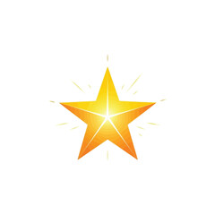 A shining golden five-pointed star with a bright glow on a white background.