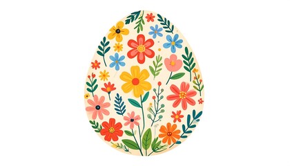 Floral easter egg illustration with colorful spring flowers on a white background