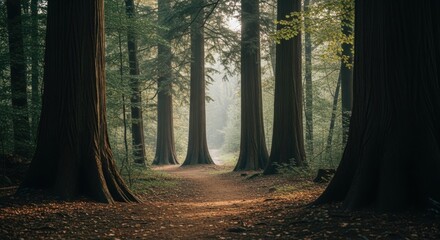 Enchanting forest path invites you to explore nature's tranquility, perfect for travel blogs, nature documentaries, or serene meditation backgrounds