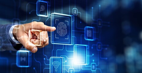 Biometric cyber security system concept. Fingerprint identification