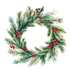 A Watercolor_style_painting_of_Christmas_wreath_made_of_holly_berry, simple eps format illustration, Watercolor_style